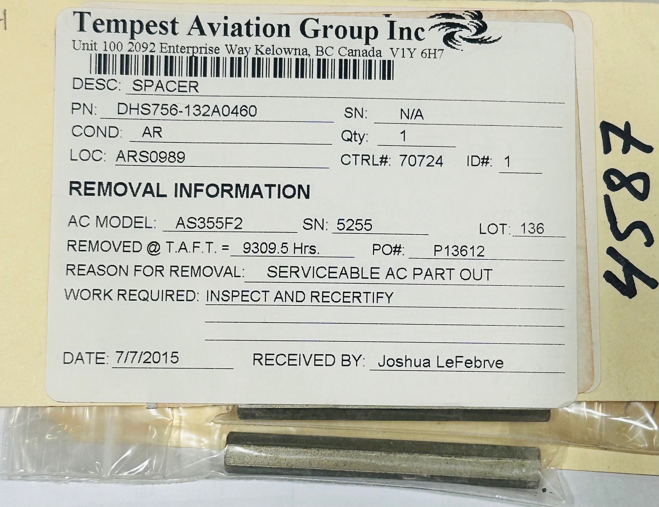 Aircraft Part: DHS756-132A0460